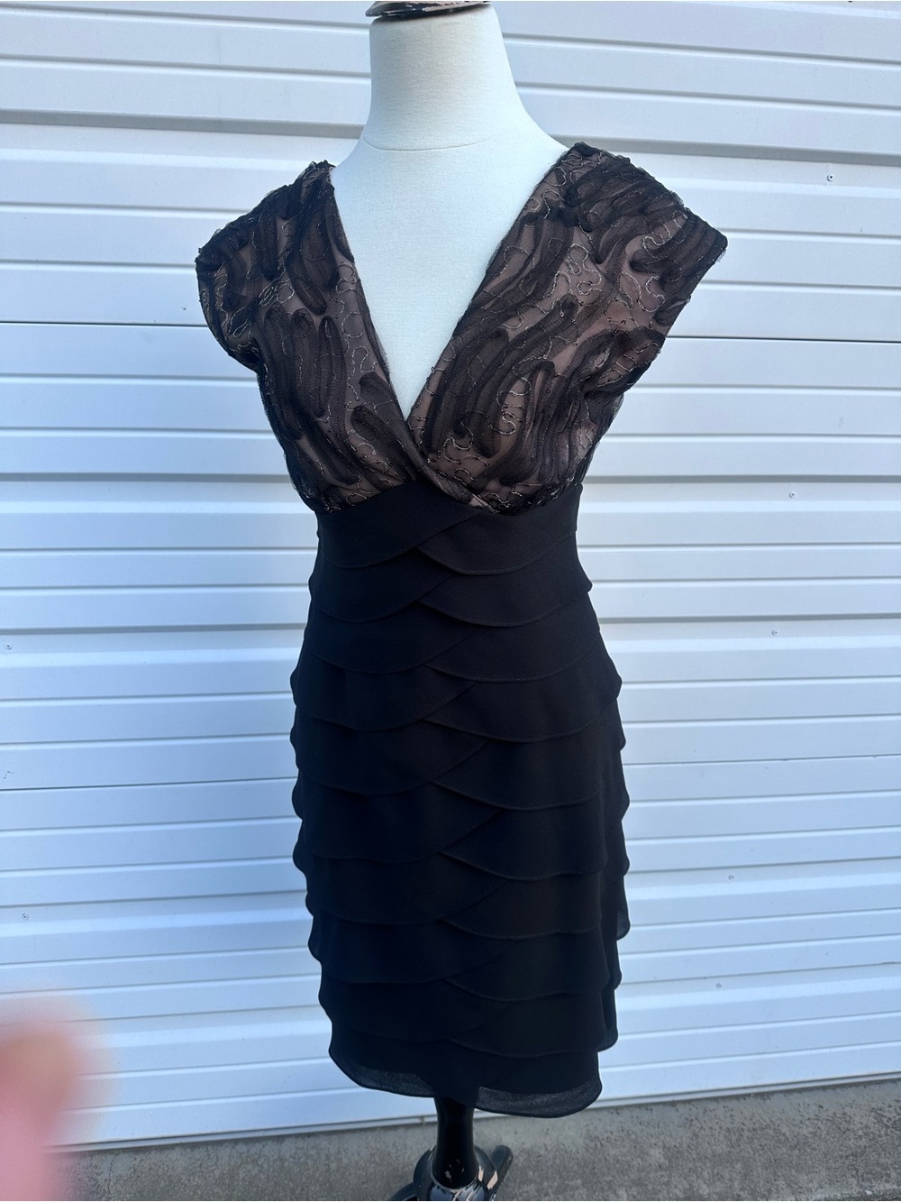 Scarlett Nite Black Layered Cocktail Dress with Lace Bodice